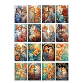 Decoupage - Paquete de papel (35 hojas de 6 x 8 pulgadas), dulces gatos enamorados rodeados de flores Art Nouveau Día de San Valentín FLONZ Tarjetas de ilustración clásico para decoupage, manualidades