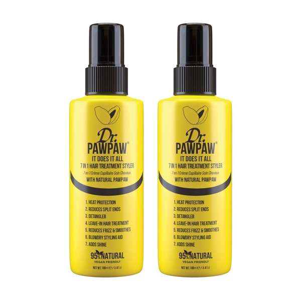 Dr.PAWPAW It Does It All: 7 in 1 Hair Treatment Styler with Papaya, Aloe Vera, Coconut Oil, Vegan & Natural (2 x 100 ml)