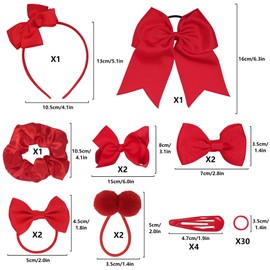 45Pcs Red School Girls Hair Accessories Kit Red Bow Headband Hair Clips Ponytail Holder Bow Hair Barrettes,Hair Accessories for Girl Birthday Gift