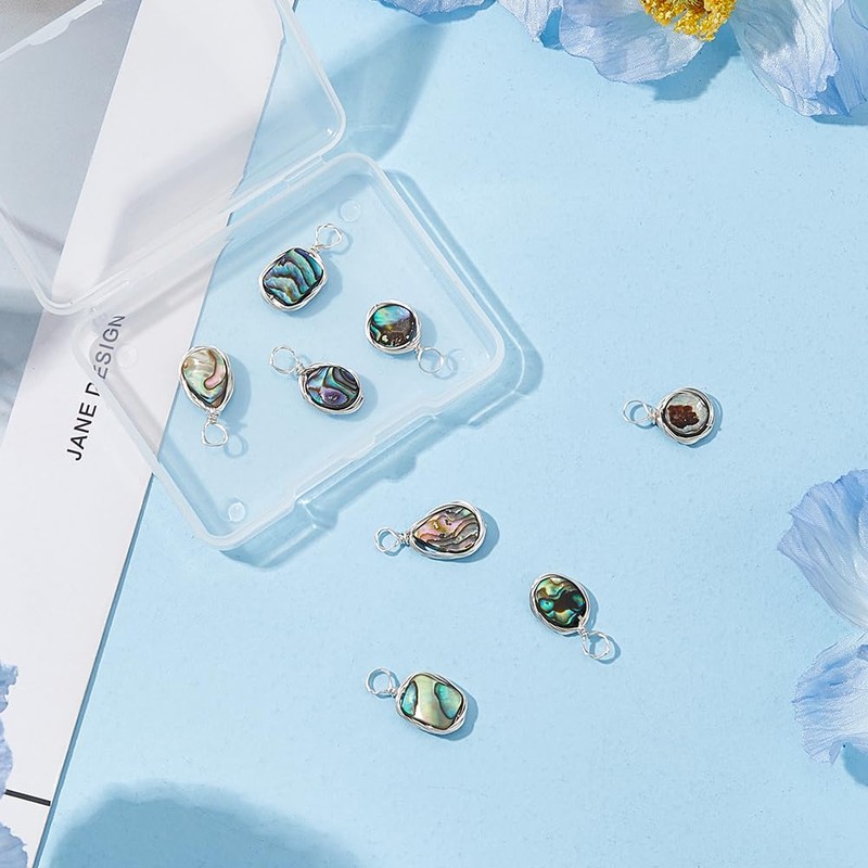 Hobbspring Pack of 8 Abalone Shell Charms, 4 Styles, Paua