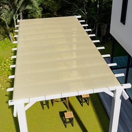 E&K Sunrise 8' x 18' Sun Shade Sail Straight Edge 240GSM Canopy Shade Cover with D-Ring Grommets UV Block for Outdoor Pergola Garden Patio Deck Backyard (Beige)