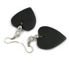 Black Wood Heart Drop Earrings - 60mm L