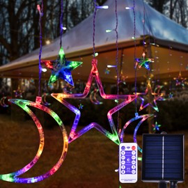 XINXIANLIAN 138 LED Ramadan Decorations Lights, Solar Moon Star Lights for Outdoor Waterproof, Solar Powered String Lights with 8 Modes, Ramadan Hanging Decor for Indoor, Home, Patio (Multi-Colored)