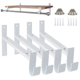 AddGrace Shelf Brackets with Hook, Shelf Brackets 10inch, 4pcs Wall Mounted Heavy Duty Shelf Brackets, Industrial Iron Shelf Supports (White) 10"