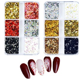 WPFANTAI Holographic Nails, Stars, Hearts, Star Parts, Heart Holo, Sequins, Sparkling Stars, Christmas Art