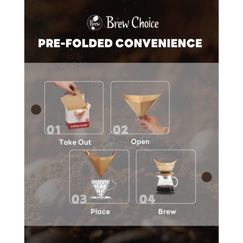 Brew Choice Pre-folded Unbleached Cone Coffee Filters, 100 Count Disposable