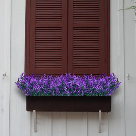 12 Bundles Artificial Lavender Fake Flowers Outdoor UV Resistant Plants Plastic Shrubs Hanging Flowerpot Indoor Outside Windows Decorations (Magenta)