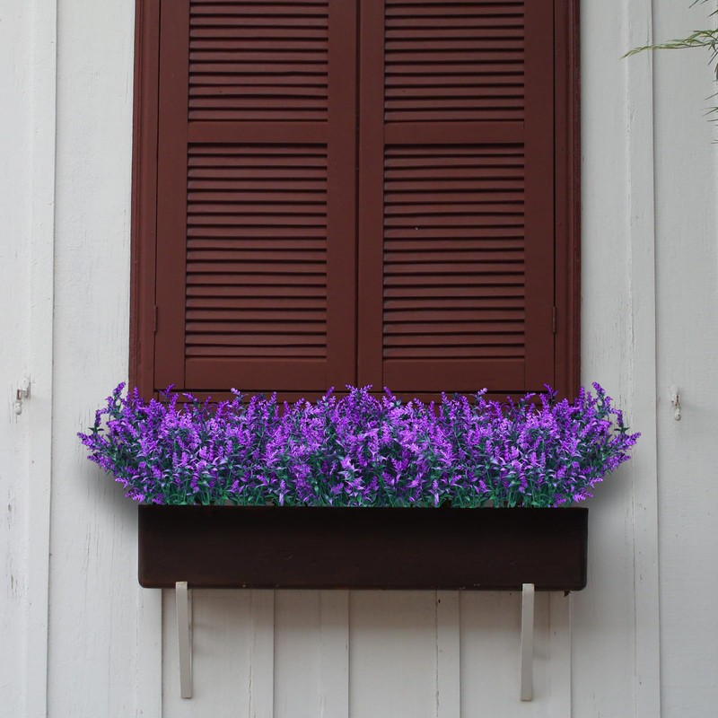 12 Bundles Artificial Lavender Fake Flowers Outdoor UV Resistant Plants