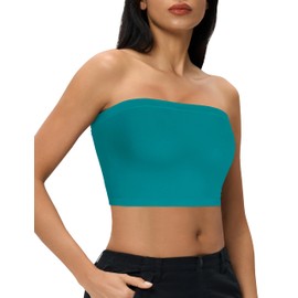 Tube Tops for Women Summer Crop Top Basic Casual Bandeau Going Out Strapless Short Shirt(Azure Blue,One Size Regular)