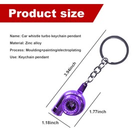 Augeny Car Turbo Keychain, Creative Charming Polished Turbocharger Key Chain, Mini Auto Turbo Key Ring, Car Part Decoration (Small-Purple)