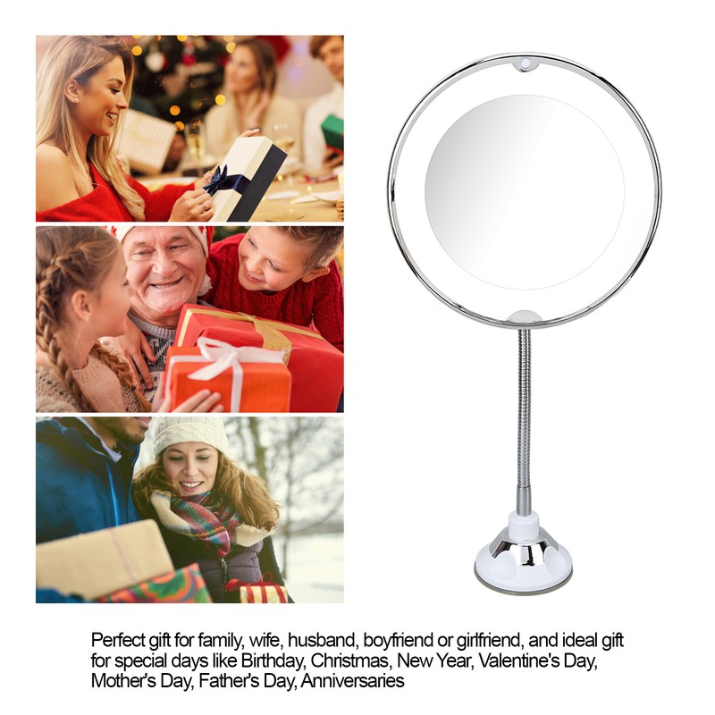 8 Inch Suction Cup Makeup Mirror 10X with LED White