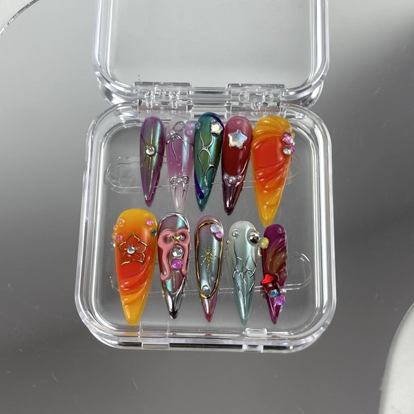 Romantic Roses, Stiletto Nails, Handmade Nail Set, Size L