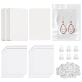 Keadic 300Pcs White Earring Display Holder Cards Set with 100 Earring Backs and 200 Self- Sealing Bags, Earring Packaging Supplies Kit for Hanging Ear Studs and Dangle Earrings (3.5” x 2.3”)