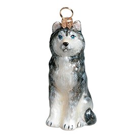 Joy to The World Collectibles European Blown Glass Pet Ornament, Siberian Husky