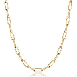 Mgezgi 18K Gold Paperclip Necklace Stainless Steel Chain Choker Necklace Dainty Jewelry for Women Gift, 45cm, gold, No Gemstone