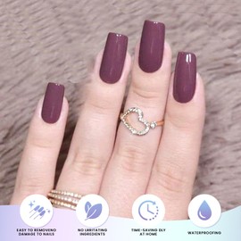 OAUEE Semi Cured Gel Nail Strips | 20 Gel Nail Stickers | Gel Nail Stickers with UV Light Required | Salon Quality, Easy Application and Removal（Deep Purple）