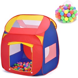 Costzon Ball Pit Play Tent for Kids, 100 Balls Included, Portable Baby Play House for Toddler Indoor & Outdoor USe, Easy Pop Up Fold into a Carrying Case (Red & Purple)