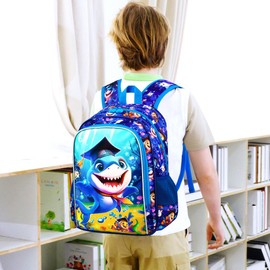 gxtvo 3PCS Shark Backpack for Boys, 16" Kids Bookbag with Lunch Box, Water Resistant Elementary Prechool Toddler Shool Bag - Blue Dr.Shark