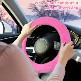 yisight Plush Steering Wheel Cover, Universal Car Steering Wheel Cover, Plush, Warm Steering Wheel Cover, Car Accessories, Winter, 37-39 cm, for Most Cars