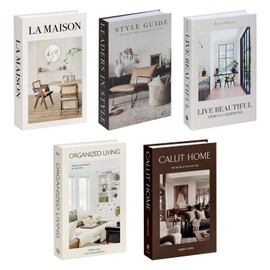 5 PCS Decorative Faux Books Set, Hardcover Fake Book Decor - Foldable Hollow Books for Home Aesthetic, Bookshelf, Coffee Table, Modern Stacked Decorative Book Set for Sophisticated Atmosphere (DH)