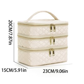 Apxouans Travel Makeup Bag for Women Three Layer Large Cosmetic Case Water-resistant Toiletry Bag Organizer for Store Toiletries Cosmetic Accessories and Manicure Sets Khaki