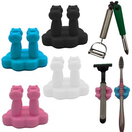 4Pcs Razor Holder Hook for Shower Wall, Meroqeel Silicone Toothbrush Holders Hooks for Inside Bathroom, Adhesive Safety Shaver Organizer Hanger for Bedroom, Kitchen, Office and Living Room