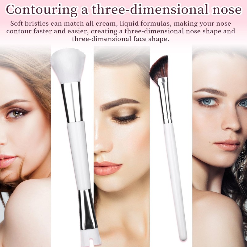 2pcs Nose Contour Brushes, 2-in-1 U-Shaped Fluffy and Angled Brush