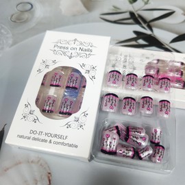 Love Heart Tree Press on Nails Short Square Valentines Acrylic Fake Nails Glossy Purple Heart French False Nails Silver Glitter Stick on Nails Romantic Gift Gel Glue on Nails for Women Girls 24Pcs