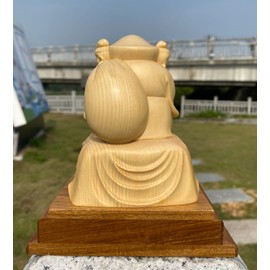 Wooden Carving Buddha Statue, 3-sided Daikokuten, 5.9 inches (15 cm), Cypress Wood, High Quality Wood Carving, Buddha Statue, Figurine, Seven Lucky Gods, Advancement, Prosperous Business, Evil