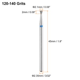 sourcing map 6pcs 120-140 Grits Diamond Grinding Bit 2.1mm Inverted Cone Head 2.35mm Shank 2mm Length Stone Sanding Drill Bits Rotary Tool for Ceramic Glass Nails Grinding Polishing