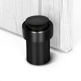 Door Stoppers, Door Stopper Stainless Steel Cylindrical Floor Door Stop Black Heavy Duty Door Stops Commercial Modern Doorstop Rubber Bumper Solid Wall Door Holder 1 Pack
