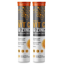 Vitamin C 1000mg & Zinc 15mg Orange Flavour Effervescent Tablets - High Strength Tablets for a Healthy Immune System (2 Tubes)