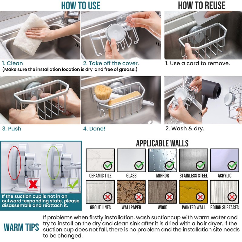 TAILI Sponge Holder for Kitchen Sink with Strong Suction Cup