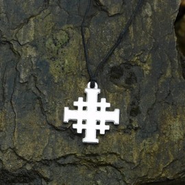 Jerusalem Cross Pendant, Jerusalem Cross Necklace, Religious Jewellery, Adjustable Waxed Cord. Hand Cast in Fine Pewter, By William Sturt
