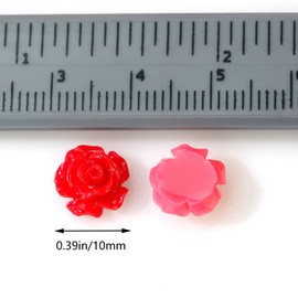 HOVEOX 300Pcs Resin Rose Flower 10mm Assorted Colors Resin Rose Flower Beads Rose Flower Resin Flat Back for Scrapbooking Craft Making