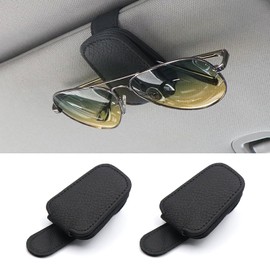 Yecitona Sunglasses Holder for Car, Magnetic Leather Sunglasses Clip for Car Visor, Eyeglass Hanger Clip for Car Sun Visor (Black 2 Pack)