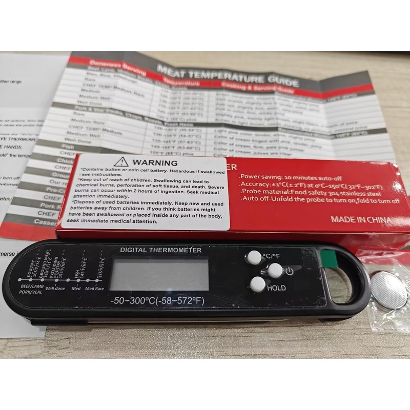 Digital Meat Thermometer,Waterproof Kitchen Food Thermometer,Red