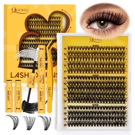 QUEWEL Clusters-Lashes Kit 30+40+50D Lash Clusters Mixed 10-16mm, D Curl Eyelashes-Individual Kit with Waterproof Lash Bond and Seal, and Lash Tweezer DIY at Home for Beginner(30D+40D+50D-KIT)
