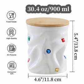 UUBeauty Ceramic Jar with Lid, Kitchen Food Storage Jars with Bamboo Airtight Lids, Pantry Organizers and Storage Canisters for Tea, Sugar, Candies, Coffee Beans Canister (30.4 oz-white)