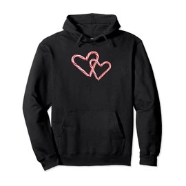 Peppermint Candy Cane Interlocking Hearts Christmas Holiday Pullover Hoodie