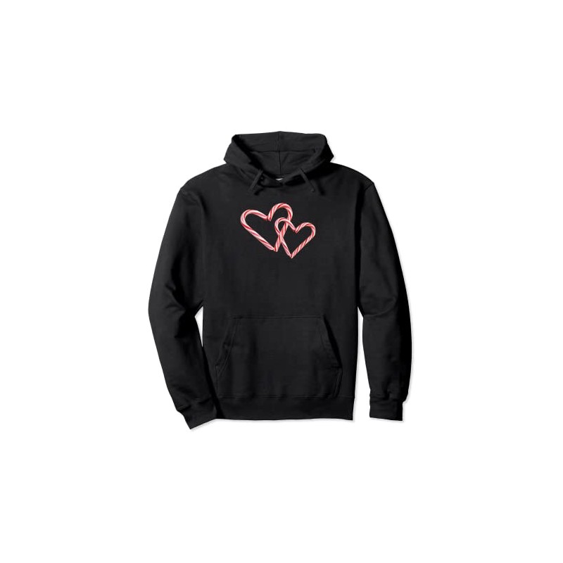 Peppermint Candy Cane Interlocking Hearts Christmas Holiday Pullover Hoodie