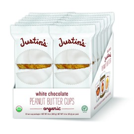 Justin's Organic White Chocolate Peanut Butter Cups, Rainforest Alliance Certified Cocoa, Gluten-free, Responsibly Sourced, 12 Packs of 2-Cups each