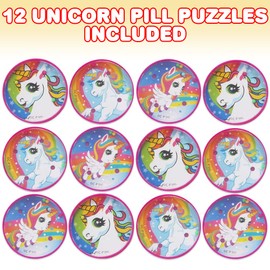 ArtCreativity Rompecabezas de píldoras de unicornio para niños, juego de 12, rompecabezas de bolas en varios diseños, ideal como recuerdos de fiesta de cumpleaños, premios de carnaval para niños, rellenos de bolsas de golosinas y rellenos de calcetines