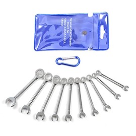 LEONTOOL Small Wrench Set Standard SAE 10 Pcs 5/32" To 7/16" Open End and Box End Ignition Wrench Set with Carabiner Clip Mini Combination Wrench Set for Automotive Technicians And Industrial Users