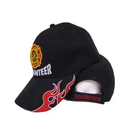 AES Fire Fighter Dept Department Volunteer Flames Embroidered Black Cap Hat