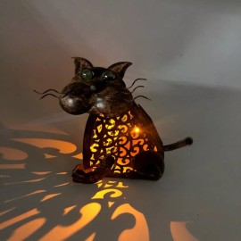 Garden Light Cat Lamp 3D Solar Garden Decorations Lights Yard Metal Figures Amber LED Light