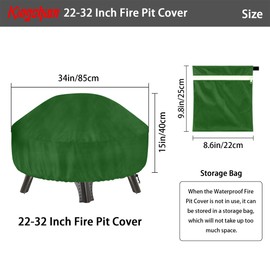 Kingshion 22-32 Inch Fire Pit Cover with Storage Bag, Dustproof Outdoor Fire Pit Table Cover, Heavy Duty Polyester Firepit Cover Round with Windproof Drawstring & Waterproof Layer, Green