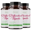 Stoffwechsel Kapseln mit Chlorella, Bakterienkulturen, Beta-Glucane und Eichhasefruchtkörper-Extrakt im Glasbehälter