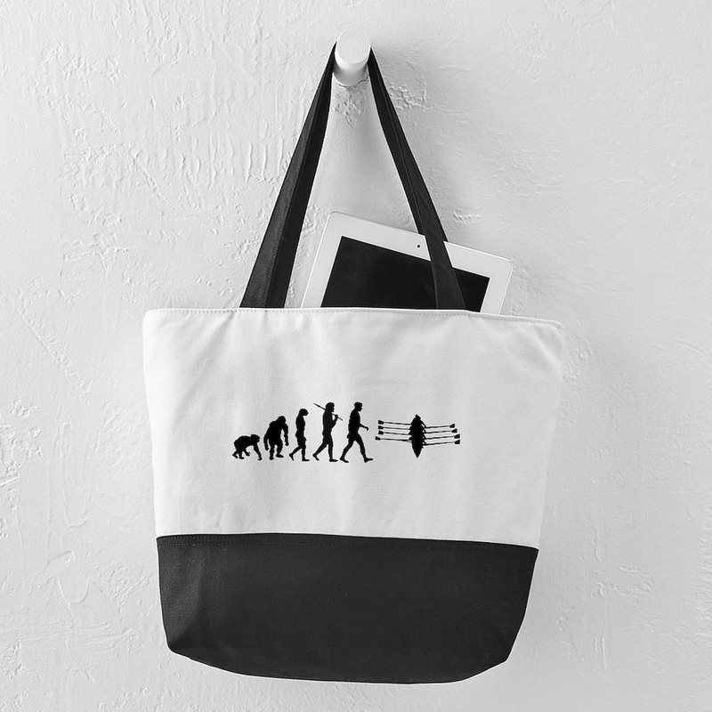 CafePress Rowing Evolution Canvas Tote Top Zipper Closure
