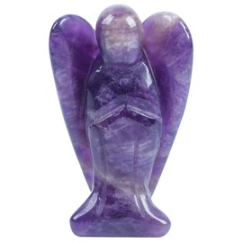 Lovionus89 Natural Amethyst Guardian Angel Statue, Hand Carved Stone Healing Crystal Bag Figures Decoration, 5 cm